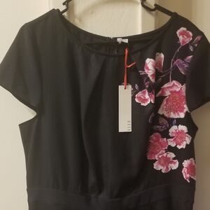 Elle Black and Pink Floral Blouse